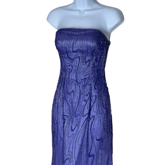 Vintage Alyce Prom Dress 6 Maxi Gown Fairy Y2K Silk Bead Strapless Purple Ombre - Picture 4 of 12
